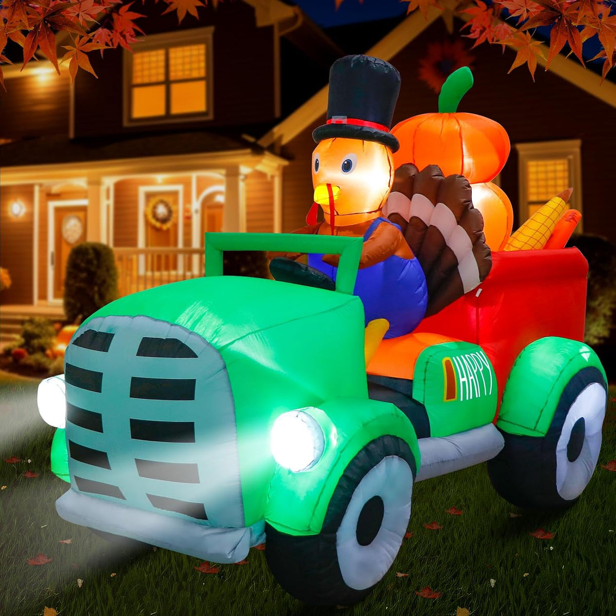 8 ft Inflatable Turkey Driving, Thanksgiving outdoor decoration