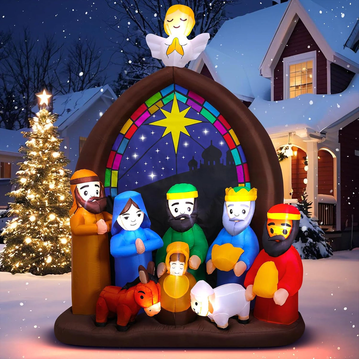 8 ft Inflatable Nativity Scene with LED Lights, Christmas outdoor decoration