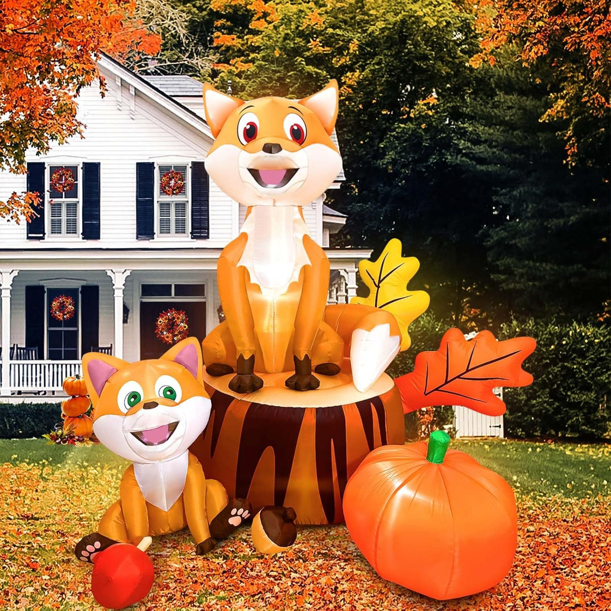 6 ft Inflatable Fall Fox with Pumpkin, Thanksgiving outdoor decoration