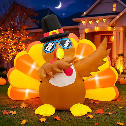 6 ft Inflatable Turkey in Sunglasses, Thanksgiving outdoor decoration